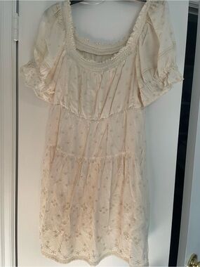 Cream Embroidered Cotton Dress